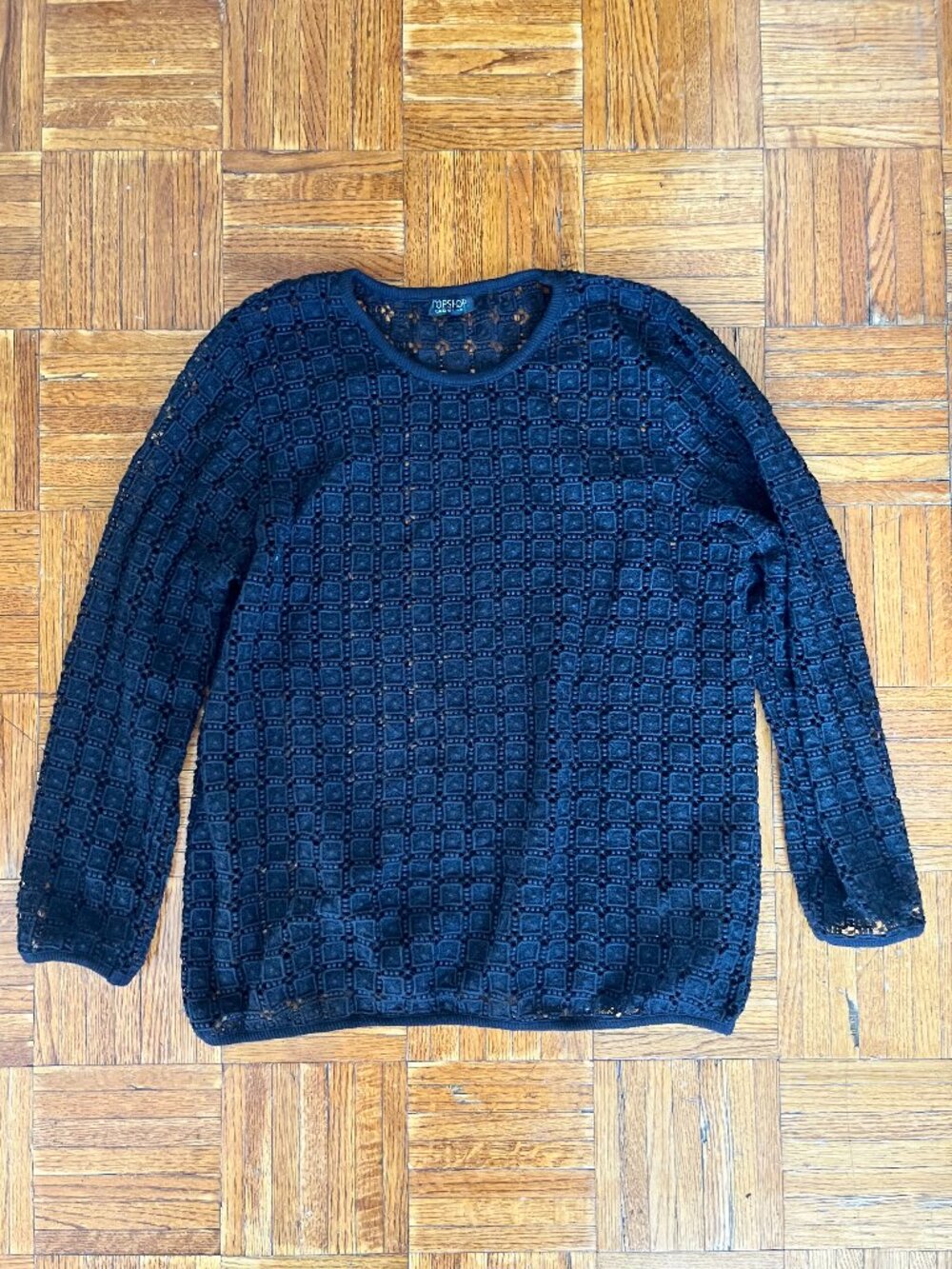 Topshop Black Textured Lace Crochet Knit Sweater Size US 8 / UK 12